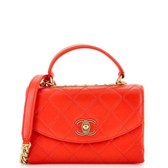 Chanel Trendy Spirit Top Handle Bag Quilted Lambskin Small Red - Picture 1 of 8